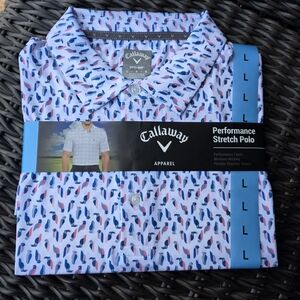 Callaway Men’s White Polo with Blue & Pink Abstract Print